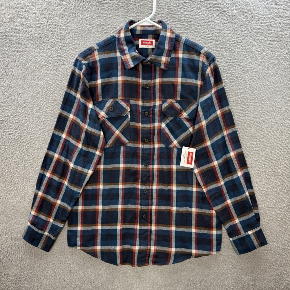 Wrangler Shirt Adult Small Multicolor Plaid Long Sleeve Relaxed Fit Workwear NEW